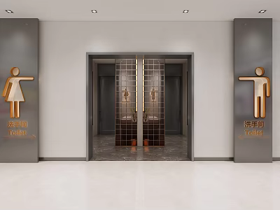 Modern Public Toilet Entrance Design Featuring Male Female Signs Glass Doors And Metal Frames 3d model