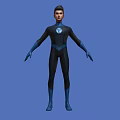 A Man Wearing Black And Blue Bodysuit With White F Chest Logo On Blue Background