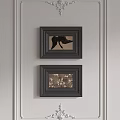 Two Black Framed Decorative Artworks Hanging On White Wall With Different Patterns 3d model
