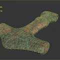 Ancient Bronze Tool With Cross Shaped Head And Green Copper Rust Surface