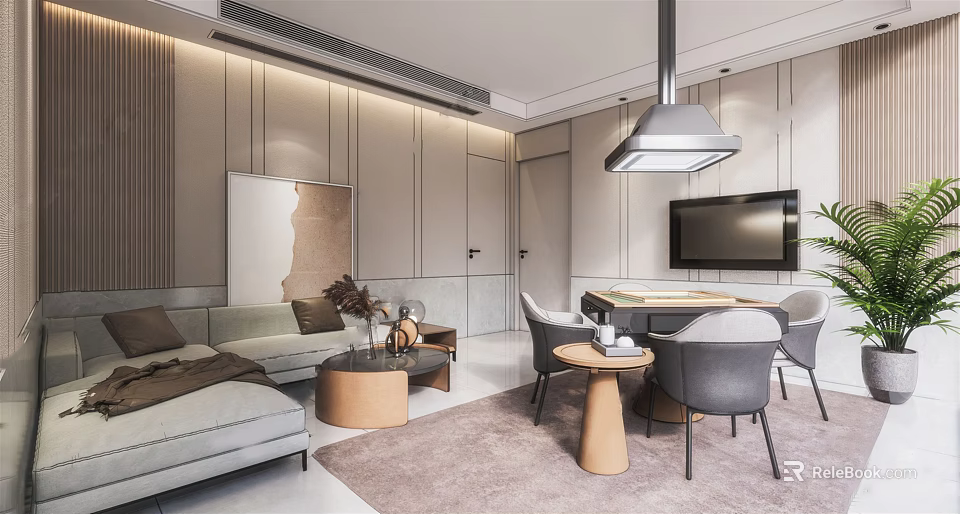 Modern Luxurious Hotel Mahjong Room Interior With Sofa Coffee Table And TV 3d model 