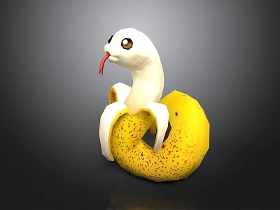 Cartoon Style Snake in Banana Peel with Sticking Out Tongue and Big Eyes 3d model