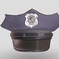 Dark Blue Police Hat Featuring Silver Badge Black Leather Strap and Brim