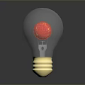 Transparent Light Bulb With Red Glowing Sphere And Yellow Base On Gray Background