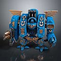 Blue Mechanical Warrior With Golden Wing Decorations And Detailed Weapon Structure 3d model