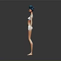Game Film Female Character 3D Model With White Sportswear And Blue Hair Bun