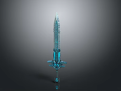 Fantasy Blue Sword With Intricate Design And Glowing Decorative Hilt 3d model