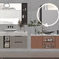 Modern Bathroom Interior With Double Vanities Rectangular Round Mirrors And Wooden White Cabinets 3d model