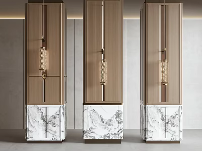 Three Modern Decorative Pillars With Wooden Upper And Marble Lower Bases 3d model