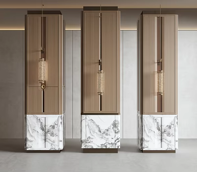 Three Modern Decorative Pillars With Wooden Upper And Marble Lower Bases 3d model