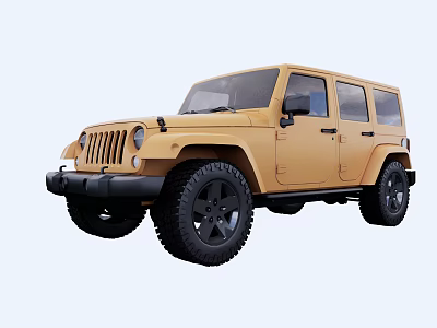Yellow Jeep Four Door SUV With Black Off Road Tires And Rugged Design 3d model