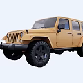 Yellow Jeep Four Door SUV With Black Off Road Tires And Rugged Design