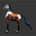 Cartoon Horse Figure With Brown White Body Blue Mane Tail And Saddle Bridle