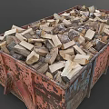 Heavy Duty Orange Perforated Metal Trailer Loaded With Stacked Firewood Logs