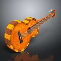Ornate Acoustic Guitar With Striped Orange Yellow Finish And Intricate Carved Patterns