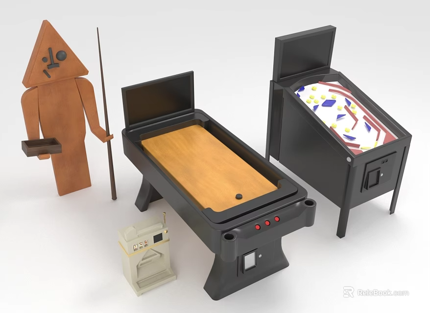 Tabletop Play Equipment with Wooden Components Black Frames Colorful Tabletops and Humanoid Figure 3d model 