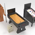 Tabletop Play Equipment with Wooden Components Black Frames Colorful Tabletops and Humanoid Figure 3d model
