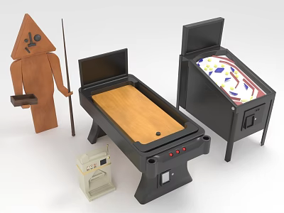 Tabletop Play Equipment with Wooden Components Black Frames Colorful Tabletops and Humanoid Figure 3d model