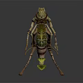 Mythical Character And Fantasy Creature With Green Yellow Appearance Slender Limbs And Decorative Elements