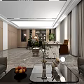 Modern Office Interior Design With Marble Floor Large Windows Desk And Sofa 3d model