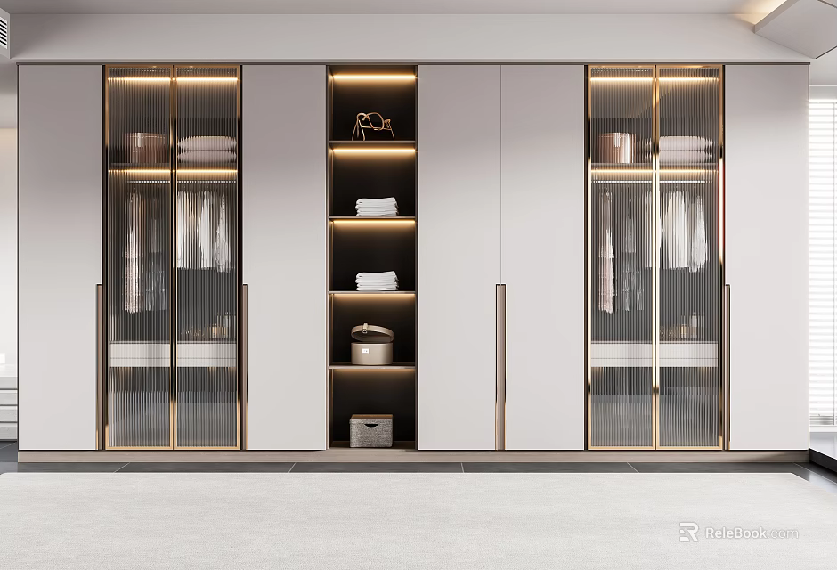 Elegant Modern Wardrobe Interior With Glass Doors Metal Frames And Storage Drawers 3d model 
