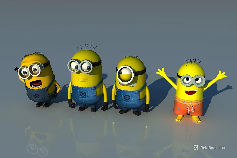 Minion Characters From Popular Animated Movie With Various Expressions And Different Outfits Like Blue Overalls 3d model 