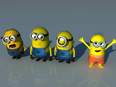 Minion Characters From Popular Animated Movie With Various Expressions And Different Outfits Like Blue Overalls 3d model