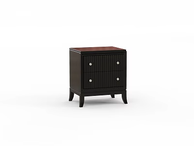 Classic Black Wooden Bedside Table With Two Drawers And Round Metal Knobs 3d model