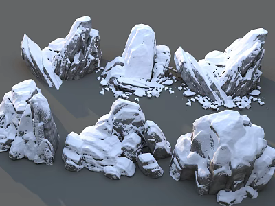 Garden Ornaments With Snow Covered Rocks Decorative Natural Stone Pieces For Outdoor Landscape 3d model