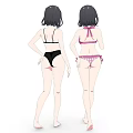 Anime Style Female Game Movie Characters Wearing Pink And Black Bikini Swimwear