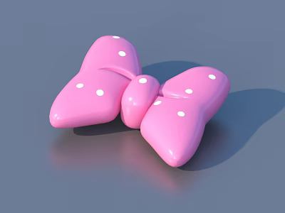 Decorative Cute Pink Bow With White Polka Dots On Gray Surface 3d model