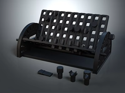 Black Tool Organizer with Multiple Holes Circular Components and Small Accessories on Base 3d model