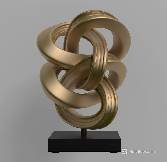 Modern Decorative Ornament Set With Golden Intertwined Rings And Black Base 3d model 