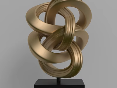 Modern Decorative Ornament Set With Golden Intertwined Rings And Black Base 3d model
