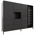 Modern Black Kitchen Cabinets With Multiple Drawers And Glass Door Design