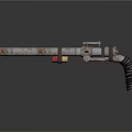 Homemade Rusty Metal Weapon with Pipe Design Red Yellow Parts and Curved Hose