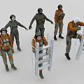 Group of People in Uniforms Climbing Ladders and Working Together