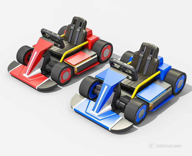 Red And Blue Toy Go Karts Block Model With Seats And Wheels 3d model 