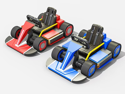 Red And Blue Toy Go Karts Block Model With Seats And Wheels 3d model