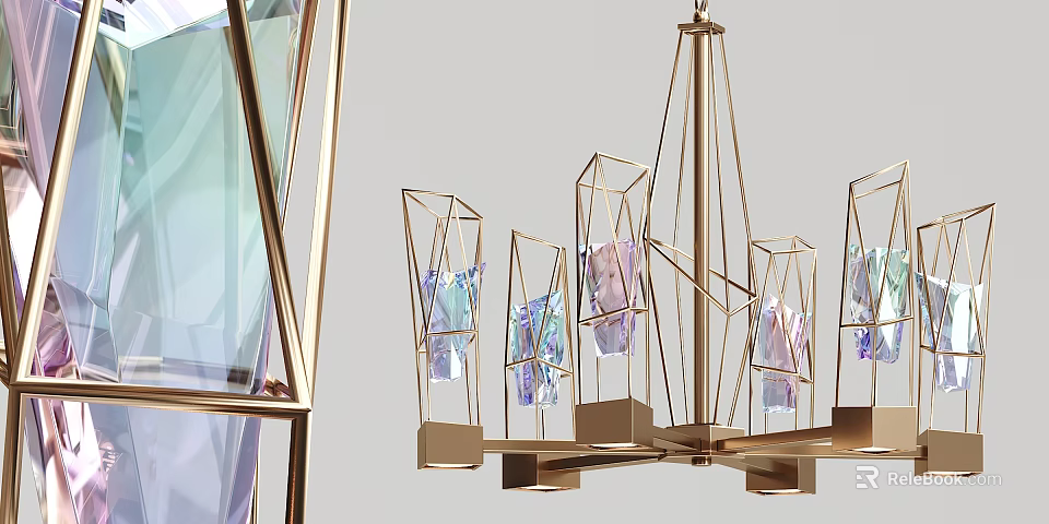 Modern Geometric Chandelier With Metal Frame And Colored Glass Elements 3d model