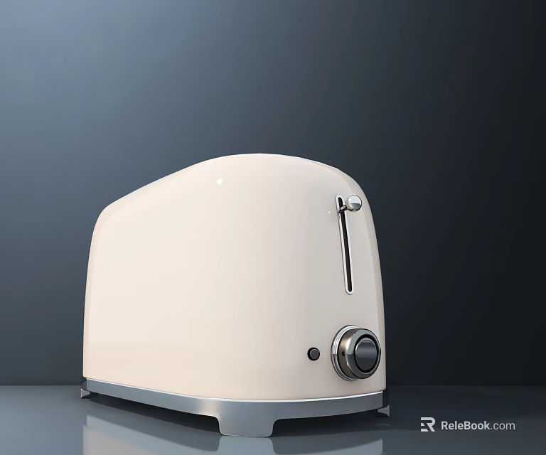 White Modern Kitchen Toaster With Metal Base And Control Knob 3d model