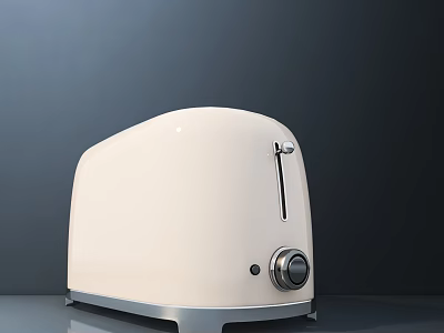 White Modern Kitchen Toaster With Metal Base And Control Knob 3d model