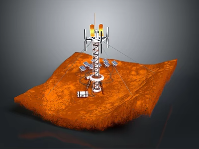 Mars Surface Exploration Equipment With Antenna Tower And Solar Panels 3d model