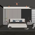 Modern Minimalist Bedroom Interior Design With King Bed Wardrobe Pendant Light And Blinds