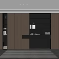 Modern Home Office Interior With Wooden Cabinets Black Bookshelves And Desk Items