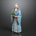 Man With White Hair And Long Beard Wearing Blue Robe Holding Green Plants