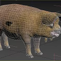Brown Pig With Black Spots Round Body Large Droopy Ears Open Mouth Stocky Legs