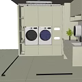 Modern Laundry Room With Two Washing Machines Grey Cabinets And Kitchen Countertop Plant