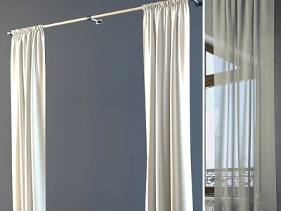 White Sheer Curtains With Simple Design On Curtain Rod For Window Decoration 3d model
