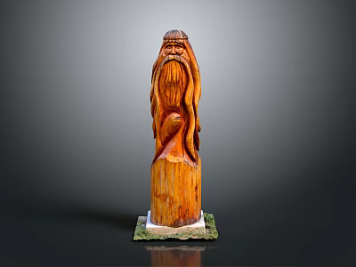 Handcrafted Wooden Furniture Sculpture With Long Beard Human Figure And Green Base 3d model